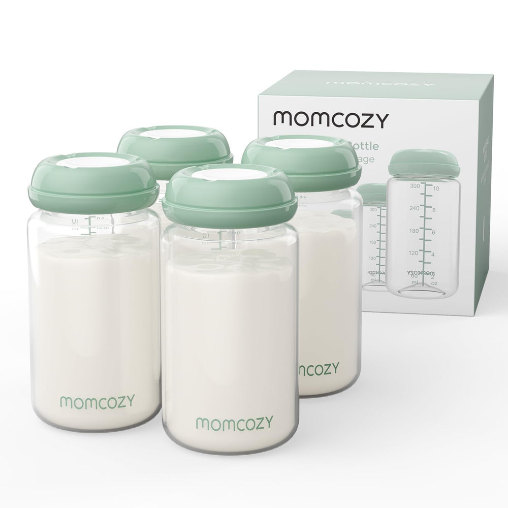 Momcozy natural bottle wide-neck dock for easy pump compatibility and storage.