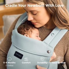 Momcozy newborn carrier airmesh closeup highlights breathability and durability.
