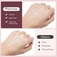 Momcozy nipple cream packaging highlights lanolin-free formula for moms