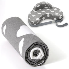Momcozy nursing pillow cover on memory foam pillow for comfortable latching and easy care.