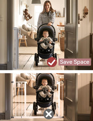 Momcozy one-handed activation demonstrates easy gate operation while carrying.