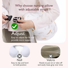 Momcozy Original pillow features adjustable waist strap for secure, personalized fit.