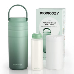 Momcozy portable breast milk cooler for on-the-go feeding.