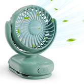Momcozy portable clip fan attached to a stroller for cooling on-the-go