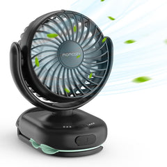 Momcozy portable clip fan attached to stroller for on-the-go cooling