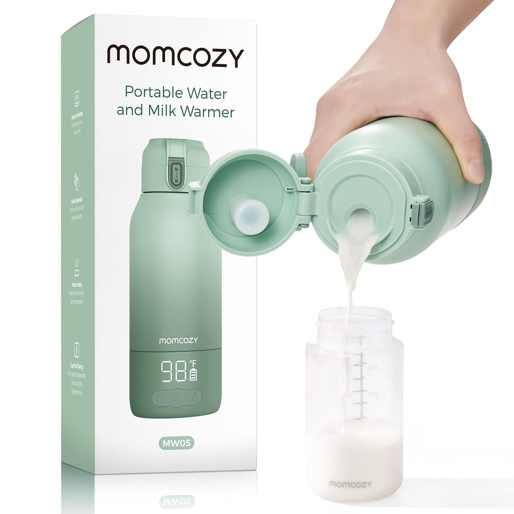 Momcozy portable milk warmer side view showing travel-friendly design
