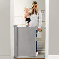 Momcozy retractable gate extended-wide shows a 71-inch reach for large openings.