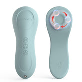 Momcozy rolling lactation massager in blue-green front view for letdown support.
