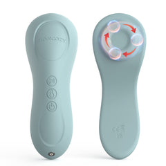 Momcozy rolling lactation massager in blue-green front view for letdown support.