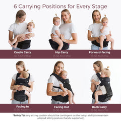 Momcozy six-position carrier offers versatile front or back carrying.