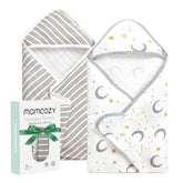 Momcozy Starry Sky hooded towel shows soft, breathable fabric for a cozy post-bath wrap.