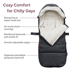 Extendable bottom keeps growing baby warm during stroller rides with Momcozy.