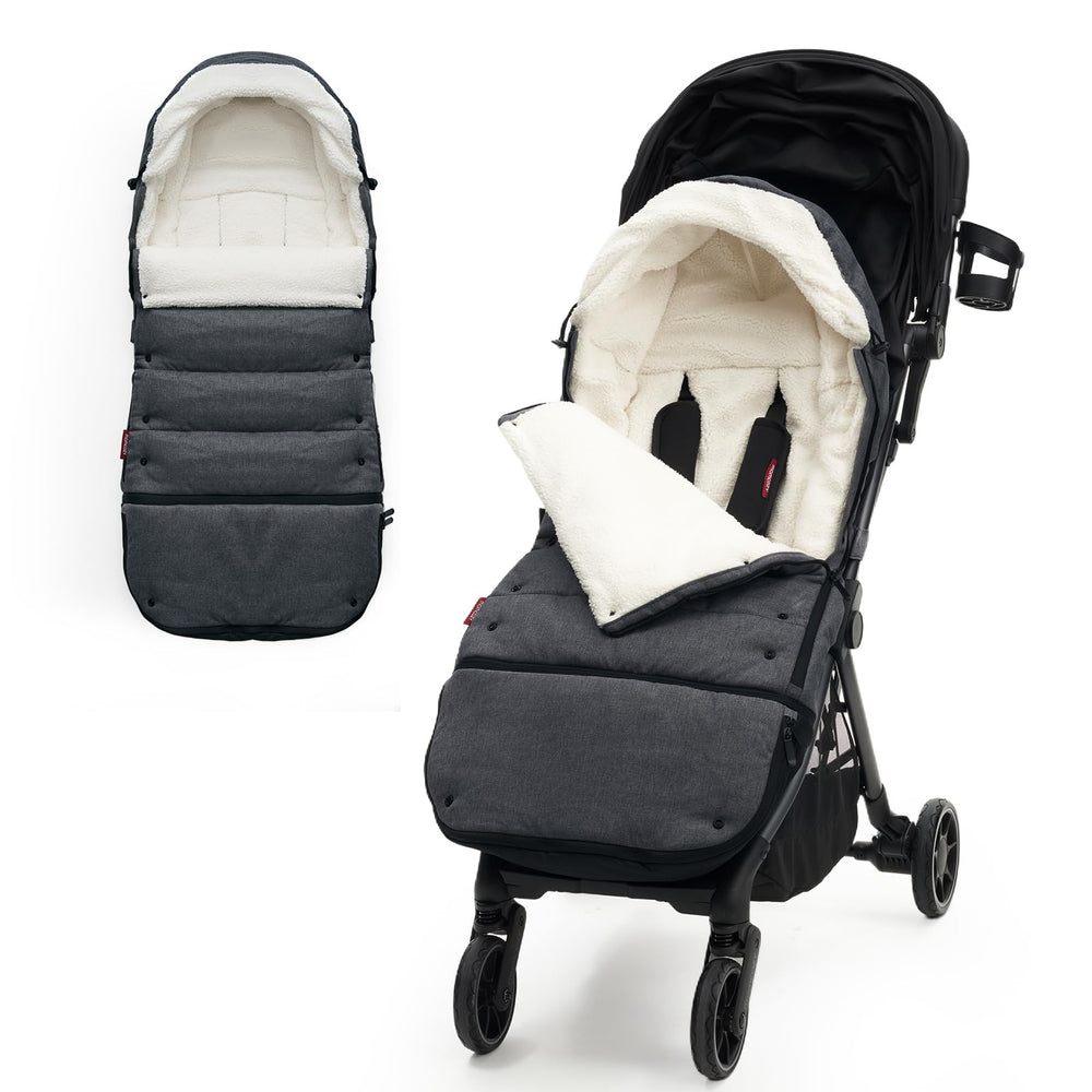 Momcozy stroller footmuff with ultra-soft fabric for gentle warmth on outings.