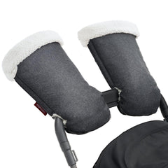 Momcozy Stroller Gloves Warmmuffs on a handle, offering cozy warmth during winter walks
