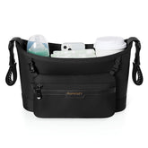 Momcozy universal stroller organizer with bottle holders keeps drinks within reach during walks.