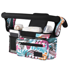 Momcozy Universal Stroller Organizer with structured layout for easy access during errands.