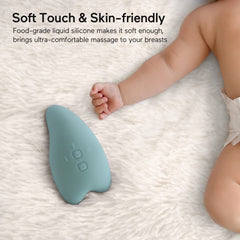 Momcozy massager heat mode illustration highlights rapid warming for engorgement comfort