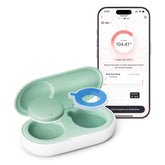 Momcozy wearable thermometer patch on baby's chest for continuous monitoring.