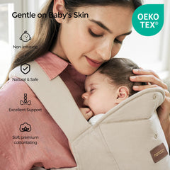 Momcozy WeeSnug visual adjustment scale helps fit babies 7–25 lbs securely.