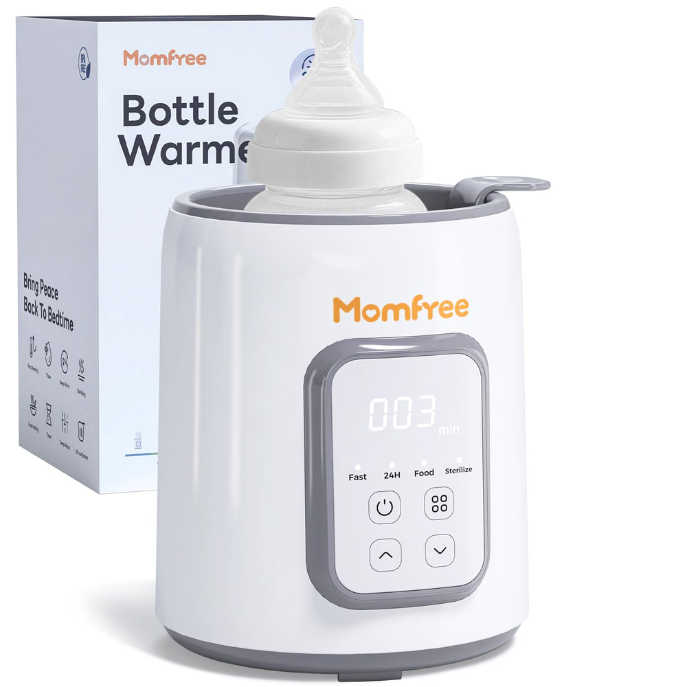 Momfree bottle warmer front view, compact design for night feeds.