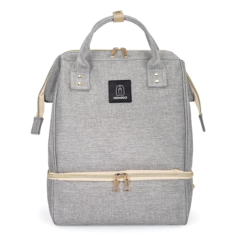 MOMIGO breast pump backpack grey front view, ideal for on-the-go pumping