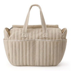 MOMIGO diaper bag tote front view demonstrates ample storage for baby essentials