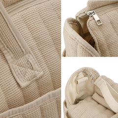MOMIGO interior organization shows multiple pockets for diapers and bottles