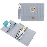 MOMIGO Love Bear embroidery on cream quilted fabric enhances everyday baby travel.