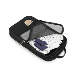 MOMIGO waterproof pod hanging diaper pouch in black keeps items dry.