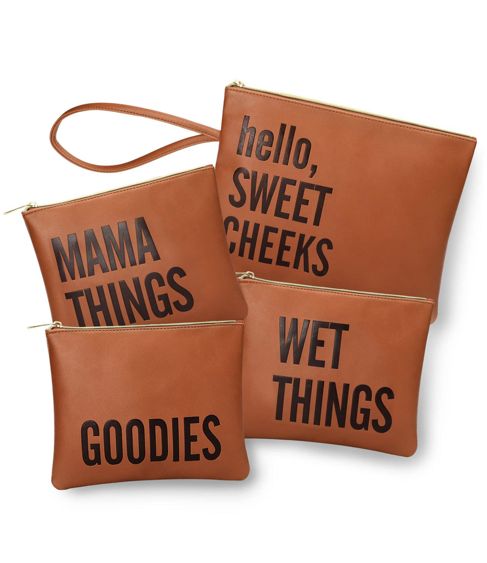 Mominside 4-piece diaper bag organizer set in vegan leather keeps baby essentials organized.