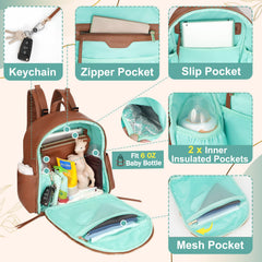 MOMINSIDE diaper bag backpack clipped to a stroller for hands-free outings.