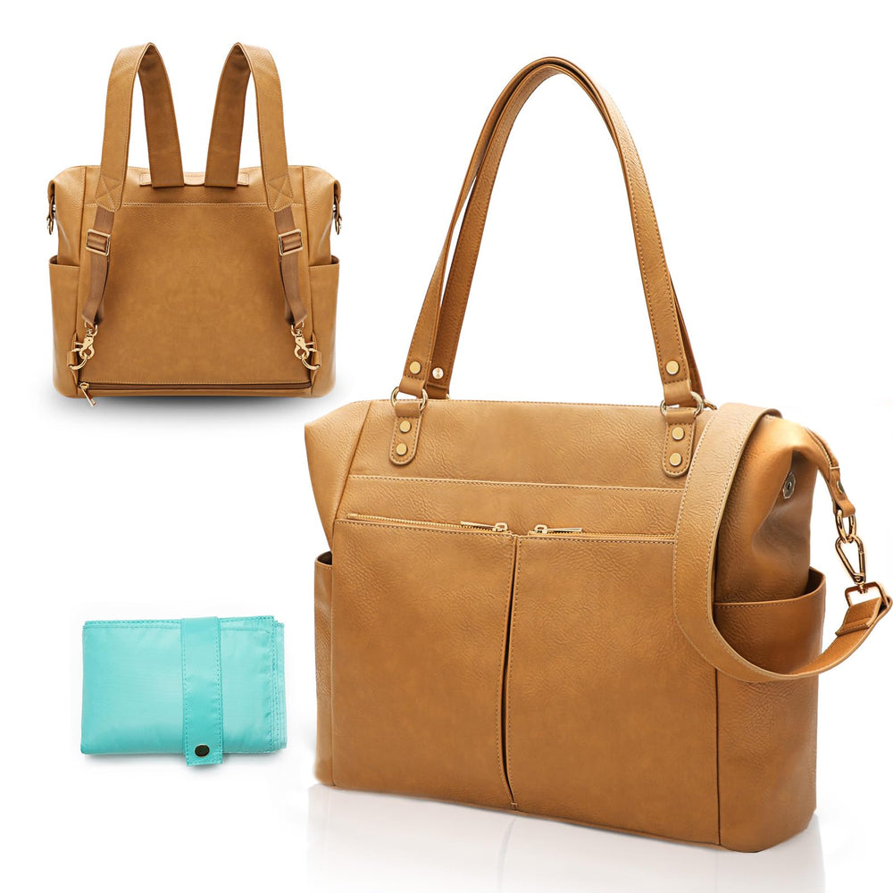 MOMINSIDE diaper bag tote front view with organized pockets for on-the-go use