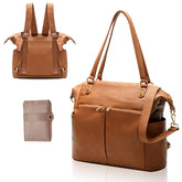 MOMINSIDE diaper bag tote front view with vegan leather and roomy compartments.
