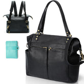 MOMINSIDE diaper bag tote with leather finish, convertible to a backpack for easy daily use.
