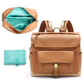 MOMINSIDE leather diaper bag backpack front view with easy access pockets.