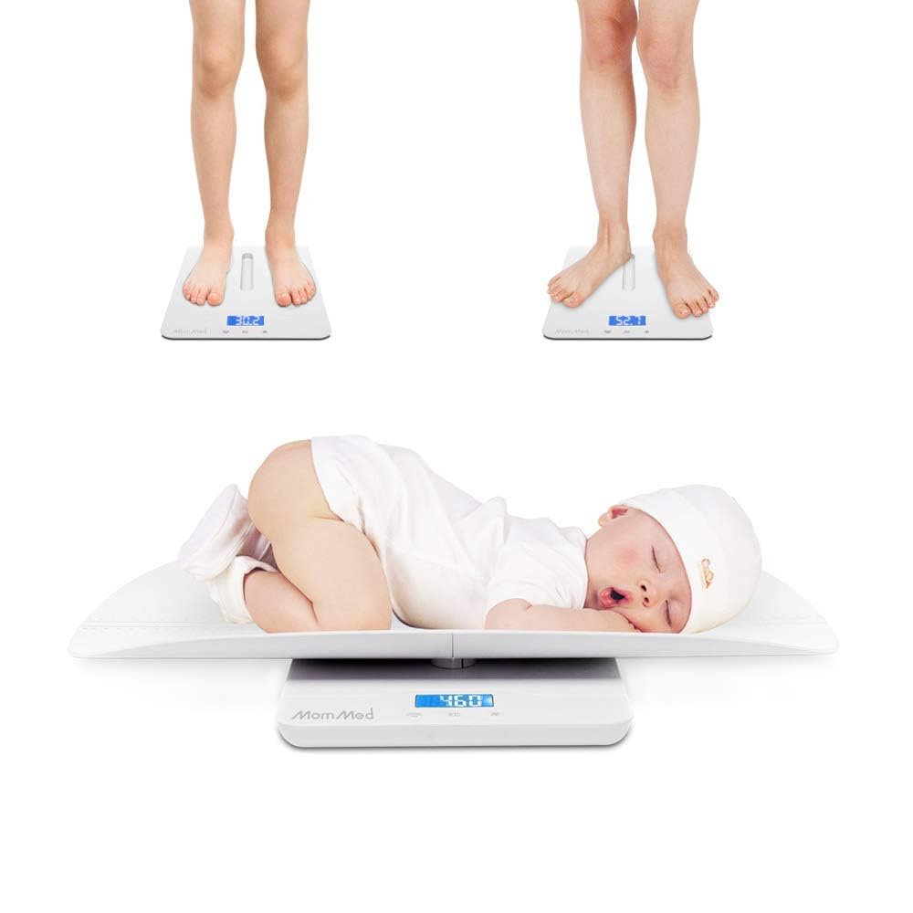 MomMed Baby Scale tray readout shows precise weight for quick infant checks.