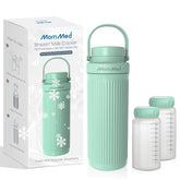MomMed breast milk cooler front view, compact and travel-ready for daily pumping.