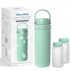 MomMed breast milk cooler front view, compact and travel-ready for daily pumping.