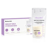 MOMMED breast milk storage bag with color-changing indicator showing temperature cue