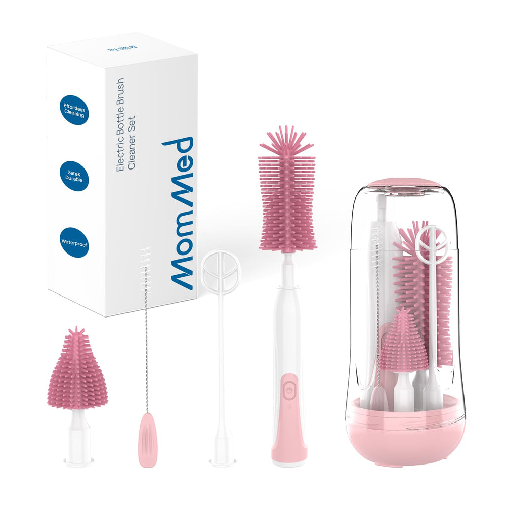 MomMed electric bottle brush with 360° rotation for quick bottle cleaning