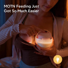 MomMed S33 wearable pump shown in a bra for hands-free pumping under clothes.