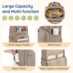 mommore diaper bag with luggage strap and stroller straps for hands-free travel