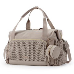 mommore diaper bag tote shows spacious compartments for organized baby essentials.