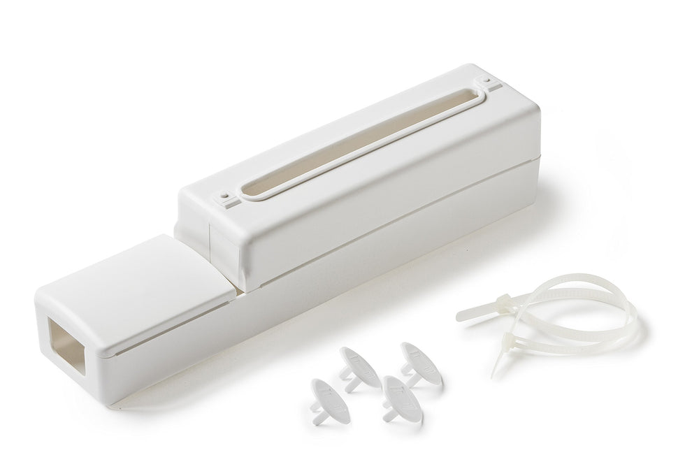 Mommy's Helper Power Strip Safety Cover open latch showing tamper-resistant design for safety.