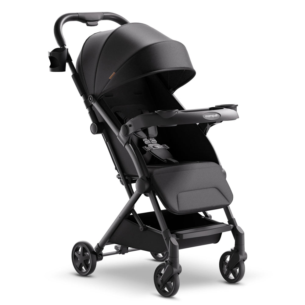 Mompush Lithe V2 lightweight stroller shows portable travel ease for families.