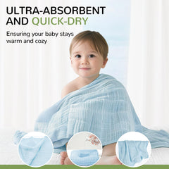 Momsnug cotton towel highlighting high absorbency after bath time.