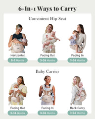 MOMTORY baby carrier hip-seat ergonomic design for balanced support.