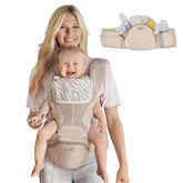 MOMTORY StowNGO Pro carrier with hip seat supports ergonomic growth during strolls.