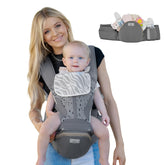 MOMTORY StowNGO Pro front view with hip seat offering ergonomic support.