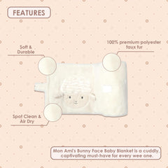 MON AMI Lamb Face 29x39 inch blanket ideal for swaddling and stroller use.